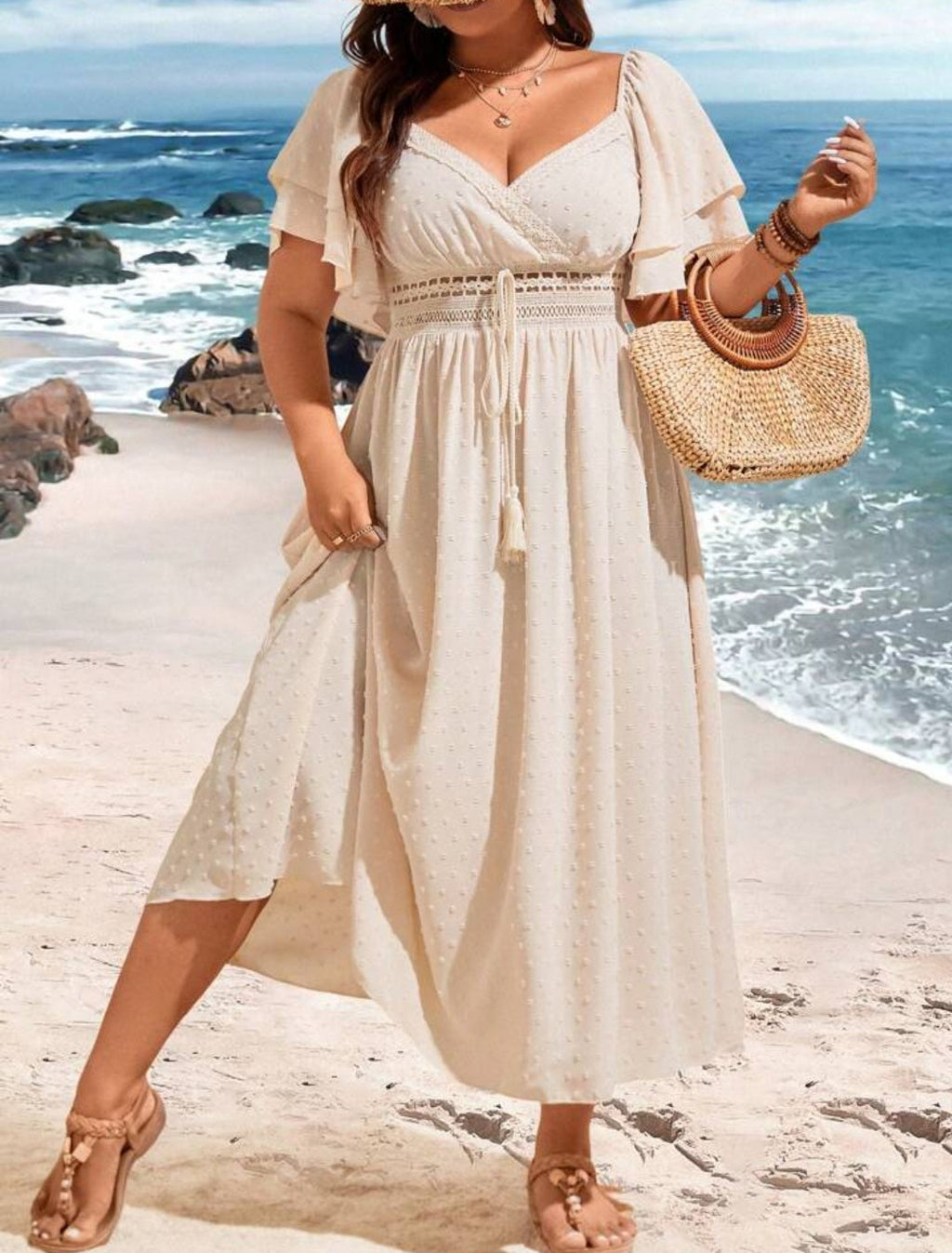 Vestido beige casual manga corta