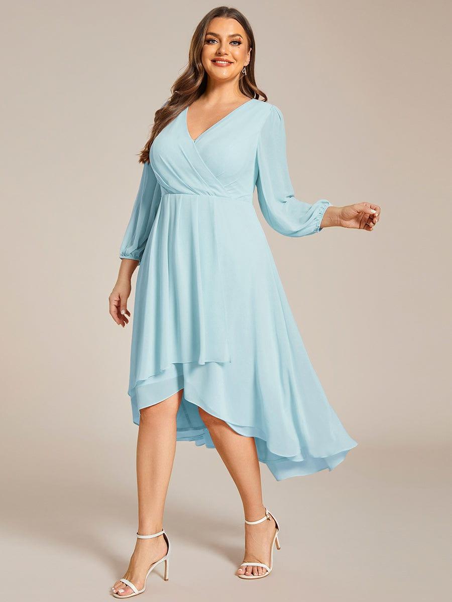 Vestido celeste manga larga con escote en V