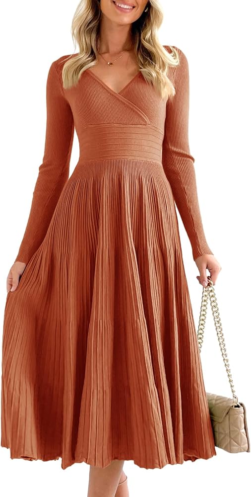 Vestido terracota manga larga midi