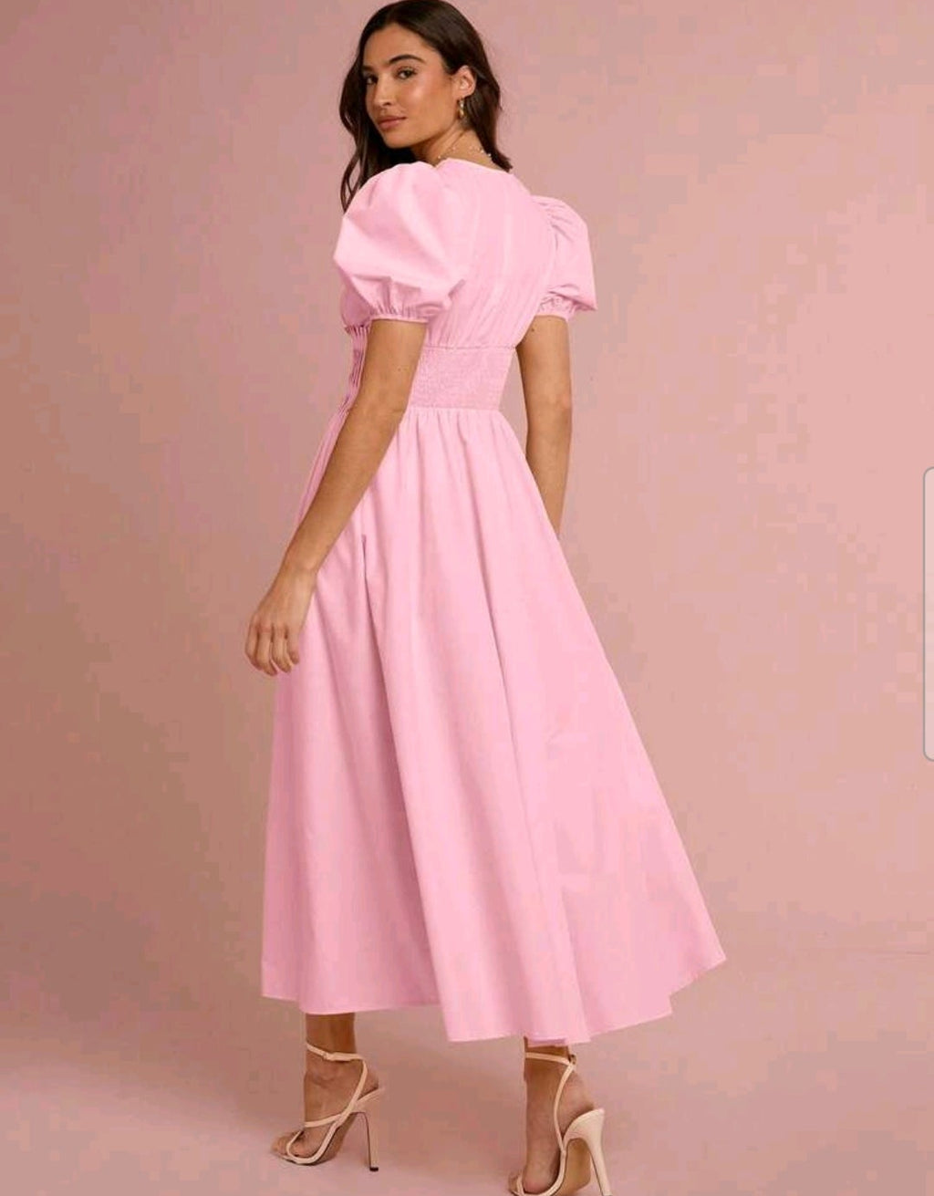 Vestido casual rosa claro manga corta corte A