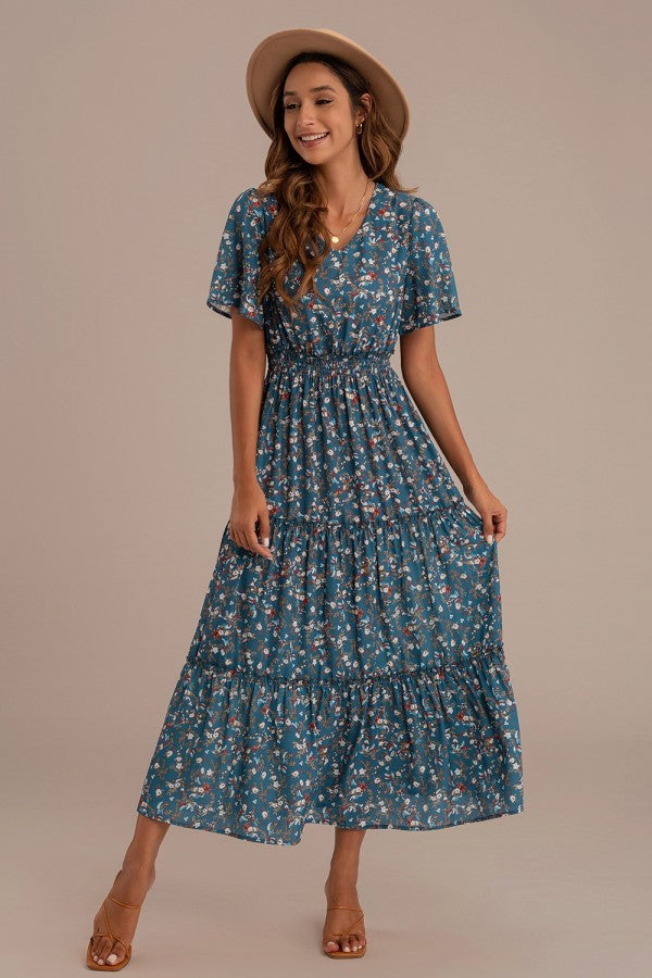 Vestido floral con estampado floral manga larga