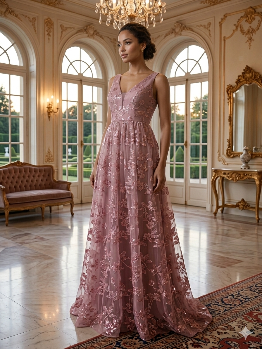 Vestido palo rosa con lentejuelas