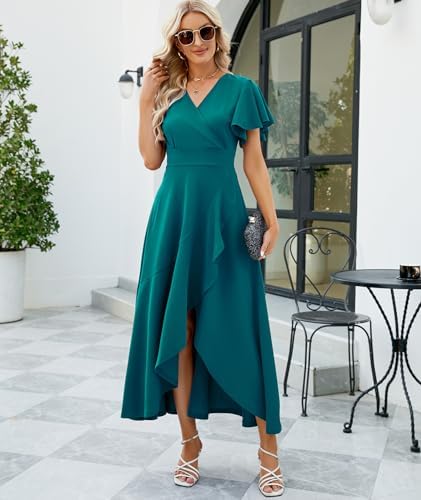 Vestido turquesa corte A y ecote en V