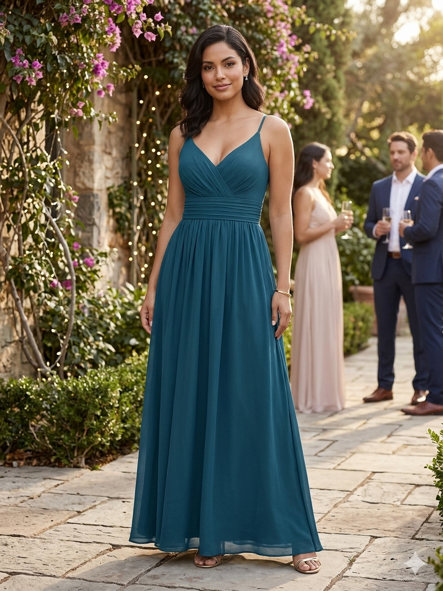 Vestido turquesa tirante delgado corte A
