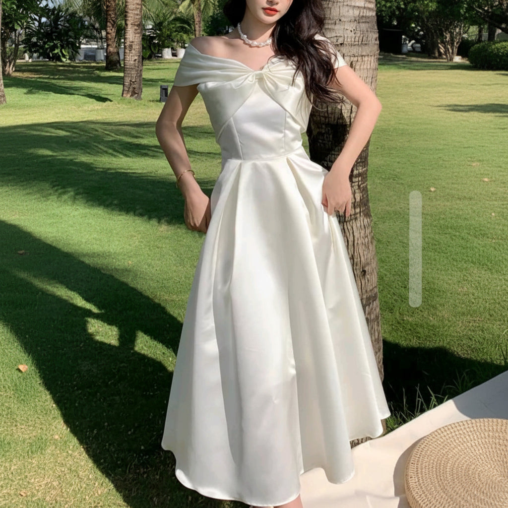Vestido blanco midi off-the-shoulder