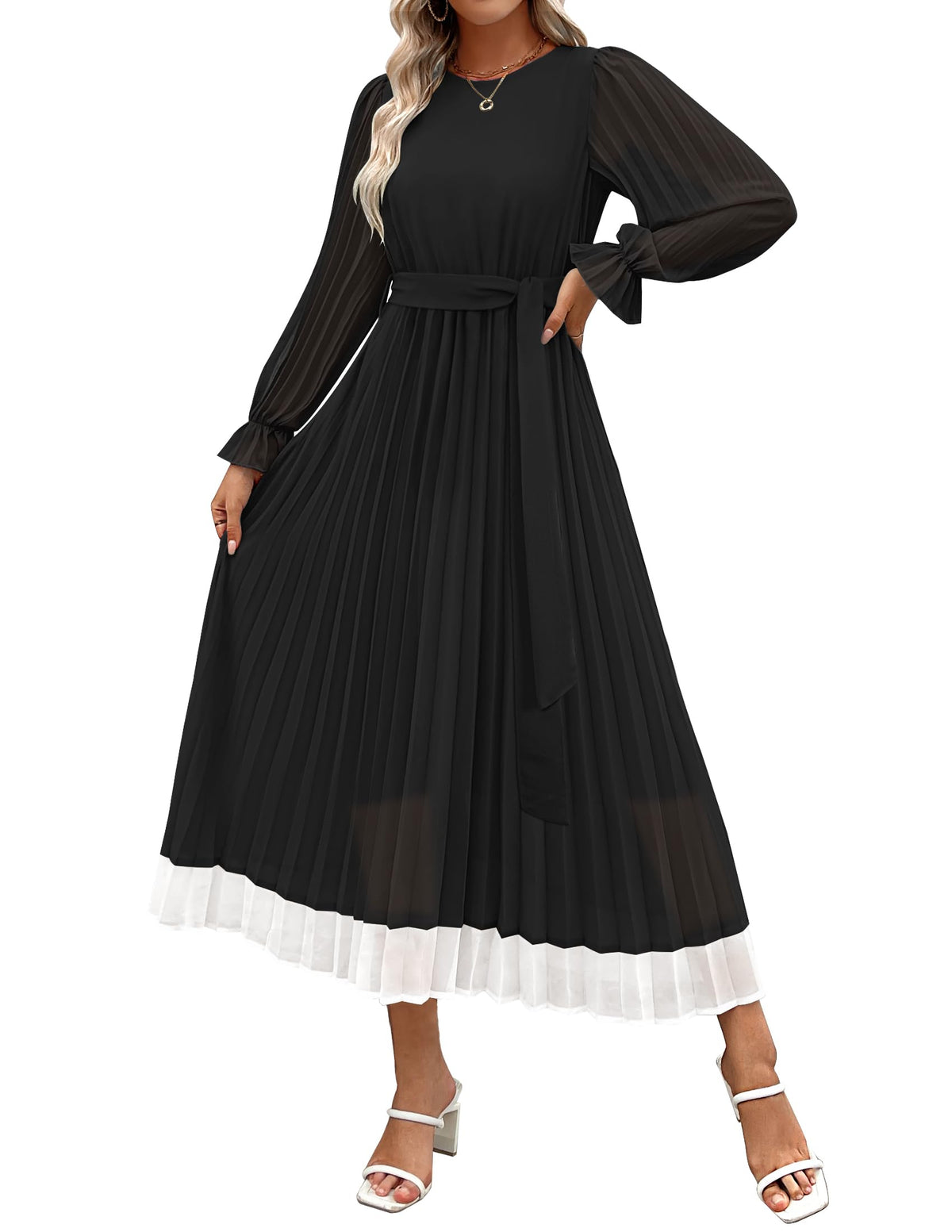 Vestido manga larga plisado