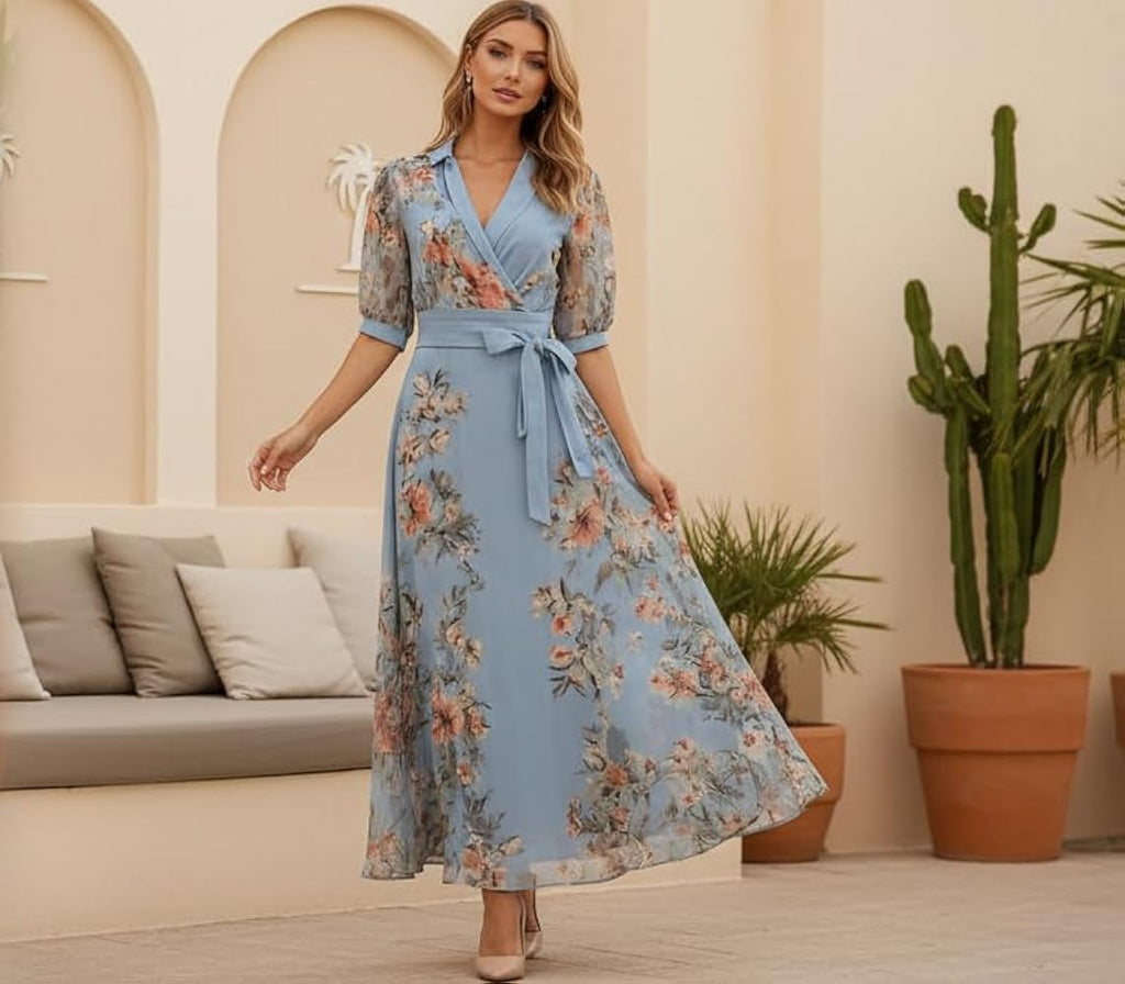 Vestido casual manga corta floral