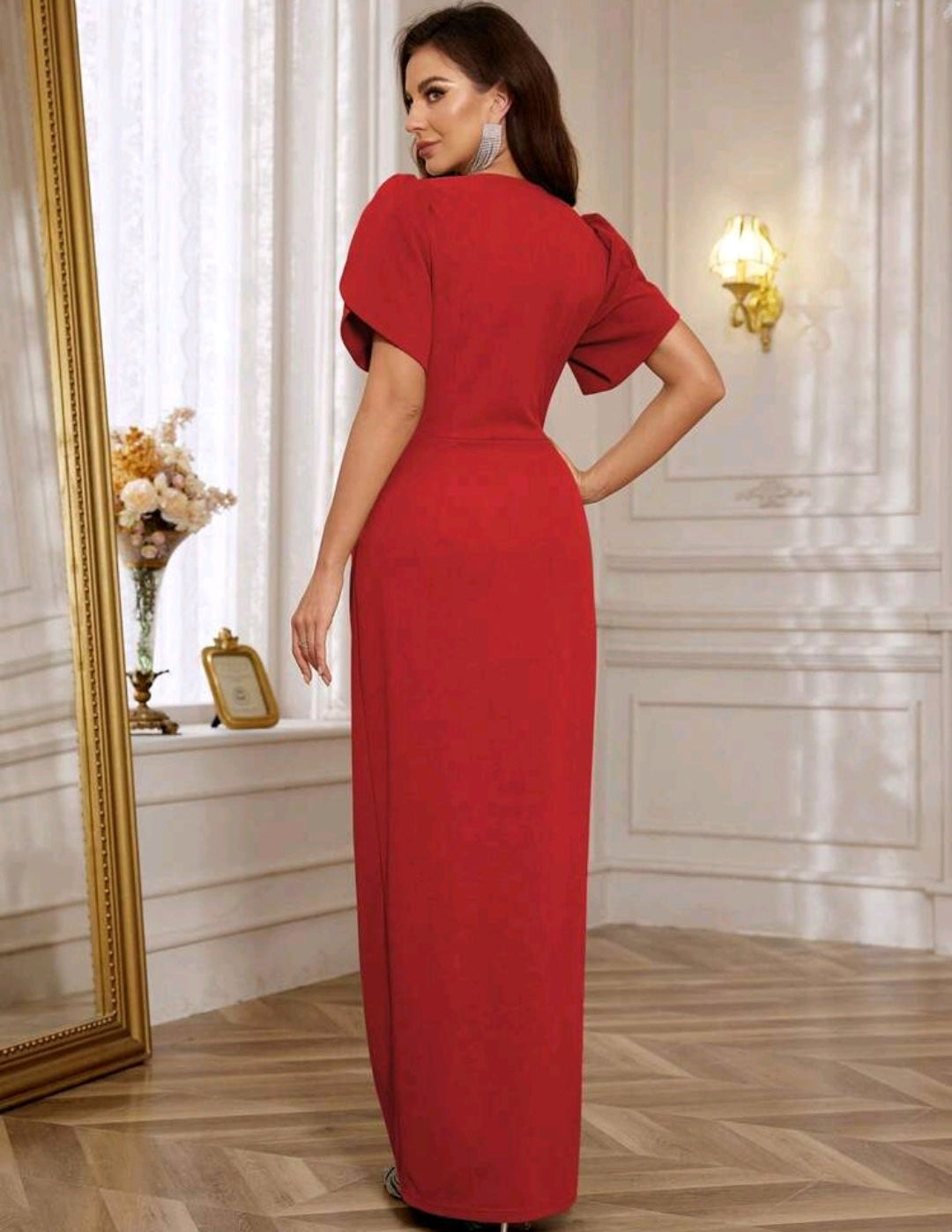 Vestido rojo formal liso manga corta