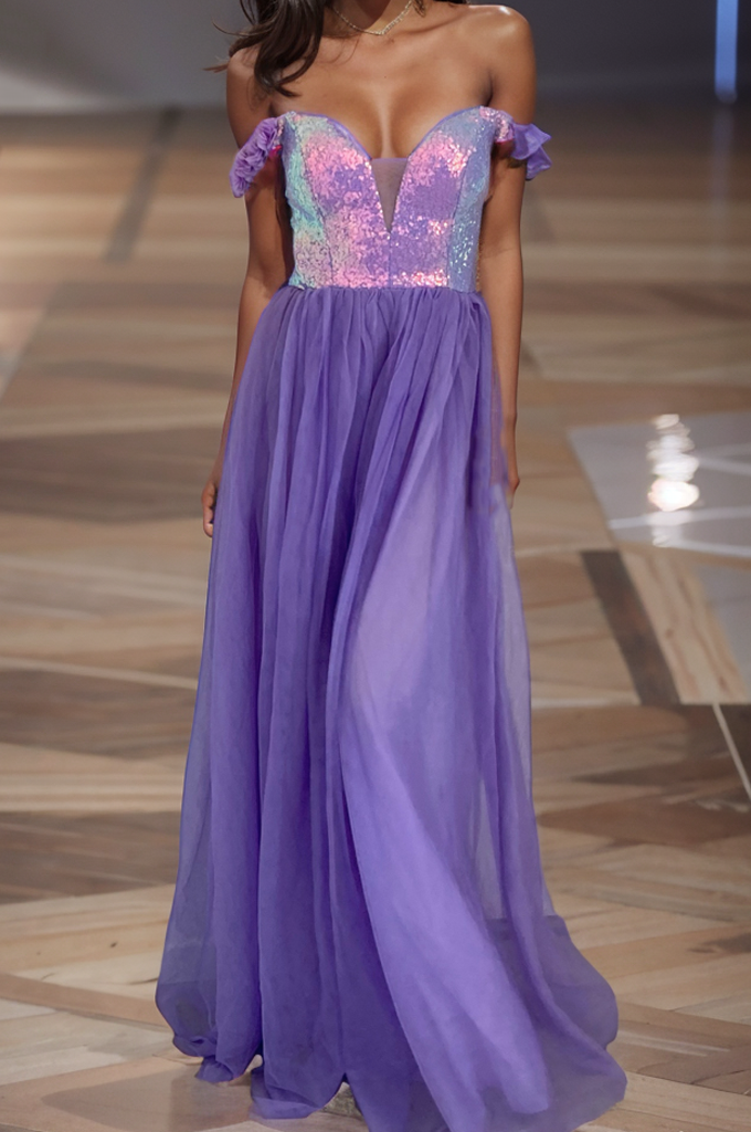 Vestido lentejuelas tornasol y falda tul