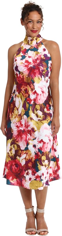 Vestido formal con estampado floral cuello alto