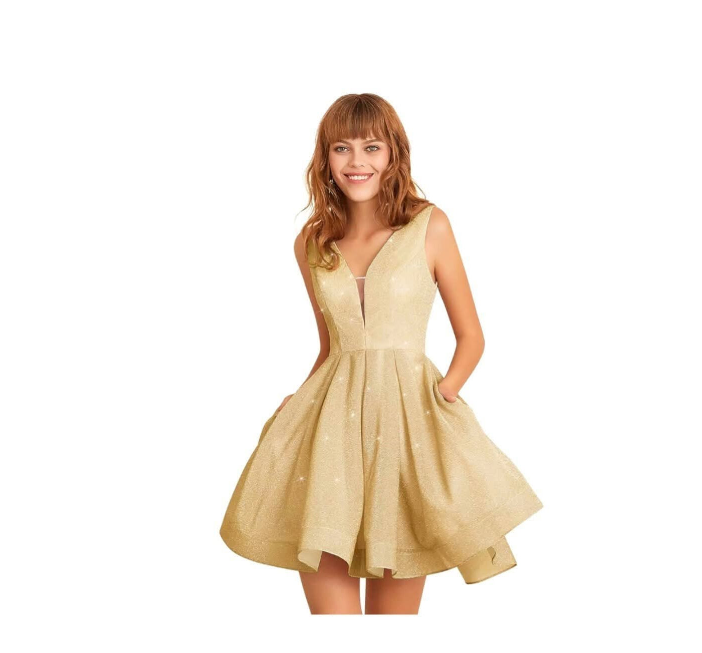 Vestido dorado con brillo y bolsas invisibles