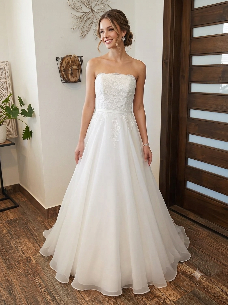 Vestido de Novia Magic Bride – Elegancia Clásica y Brillo Sutil