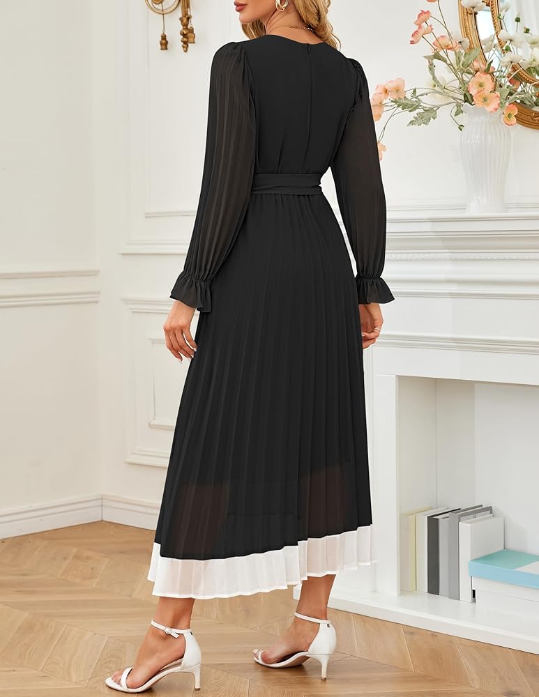 Vestido manga larga plisado
