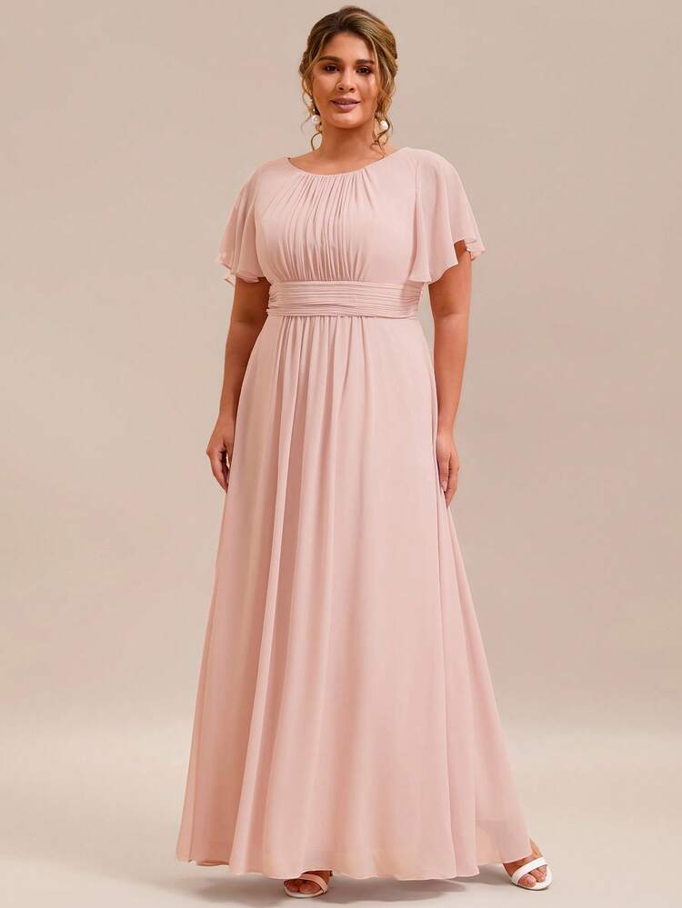 Vestido rosa claro manga corta con corte A en falda