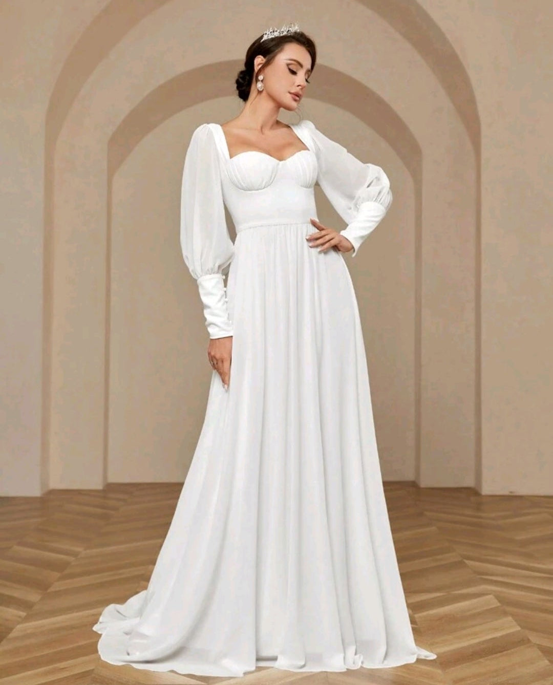 Vestido de Novia Minimalista con Mangas Abullonadas y Corpiño Estilo Corset