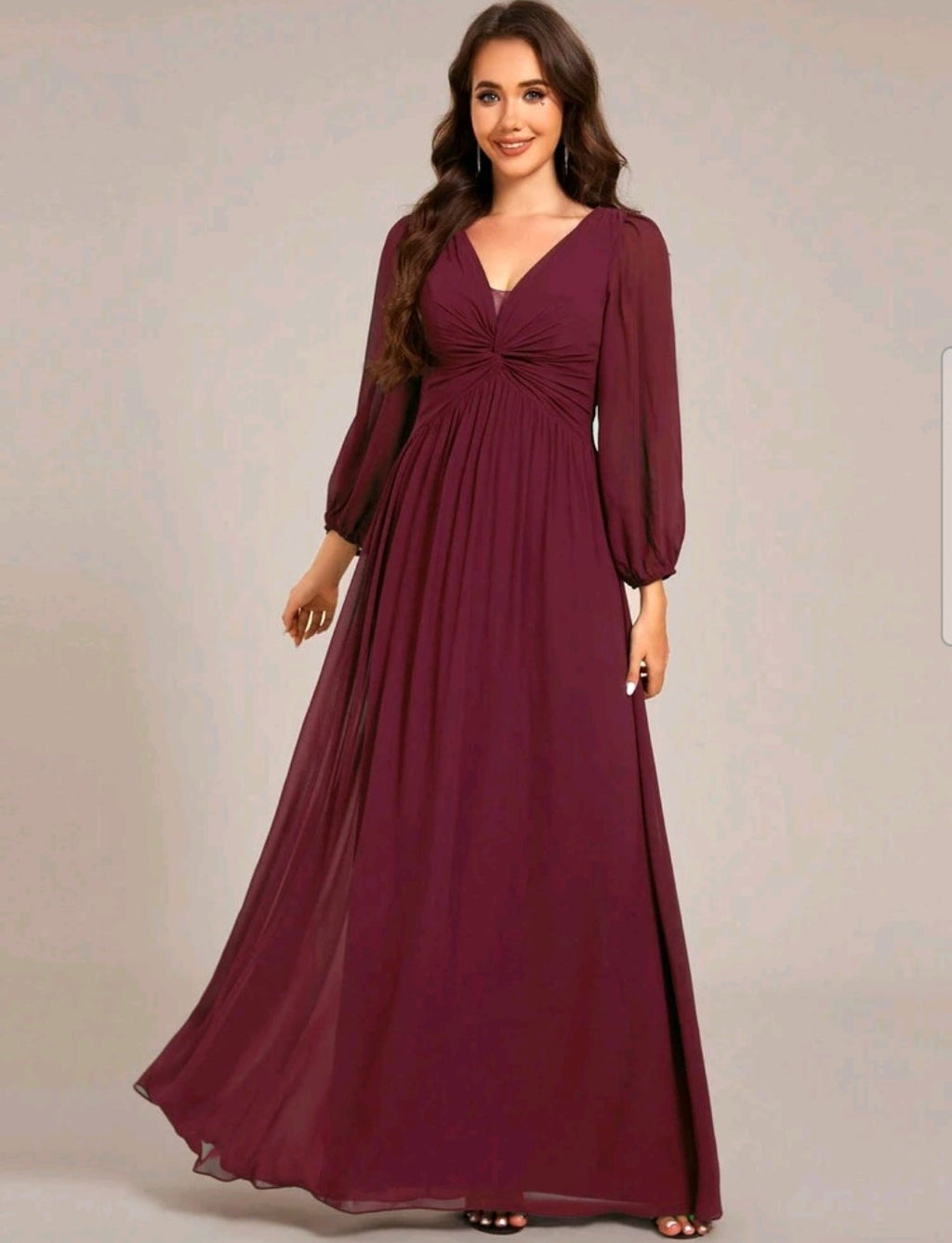 Vestido vino manga larga corte A