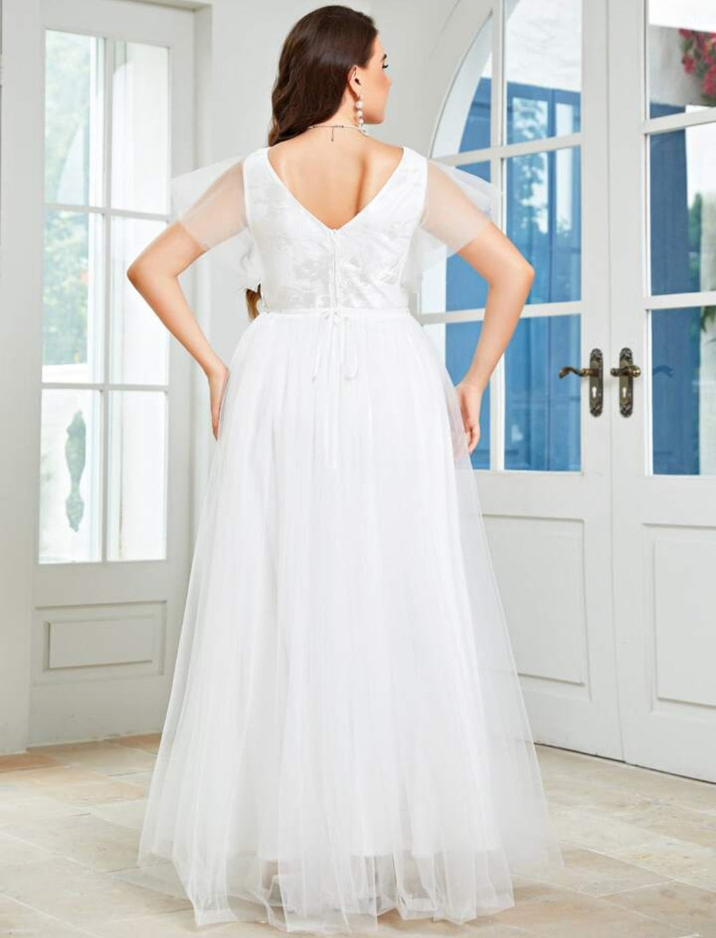 Vestido de Novia Romántico con Mangas de Tul y Encaje
