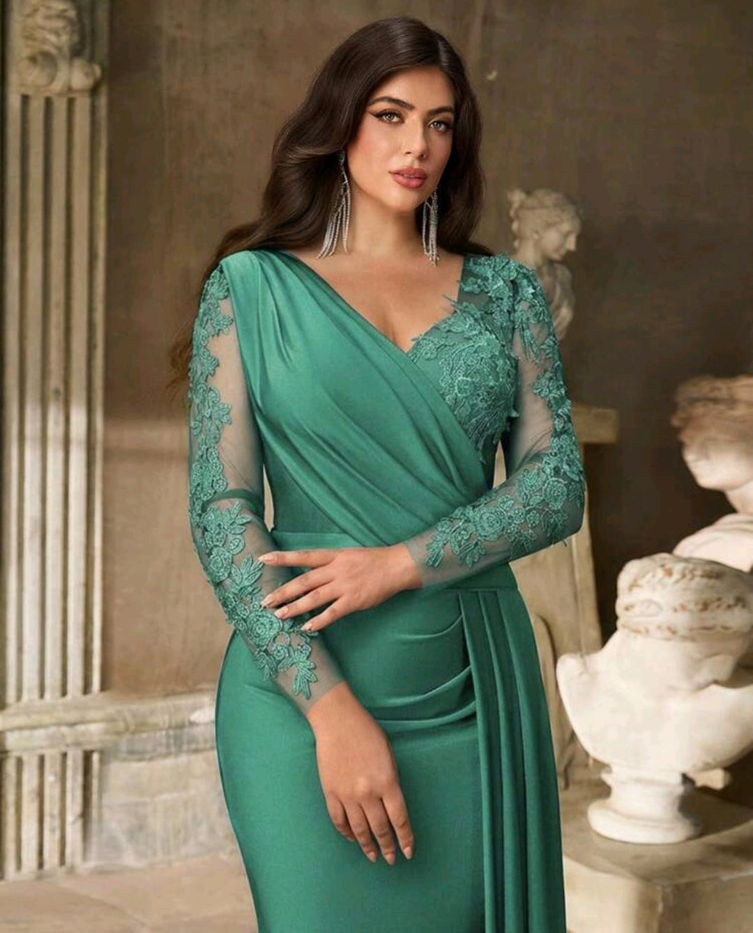 Vestido verde menta oscuro manga larga