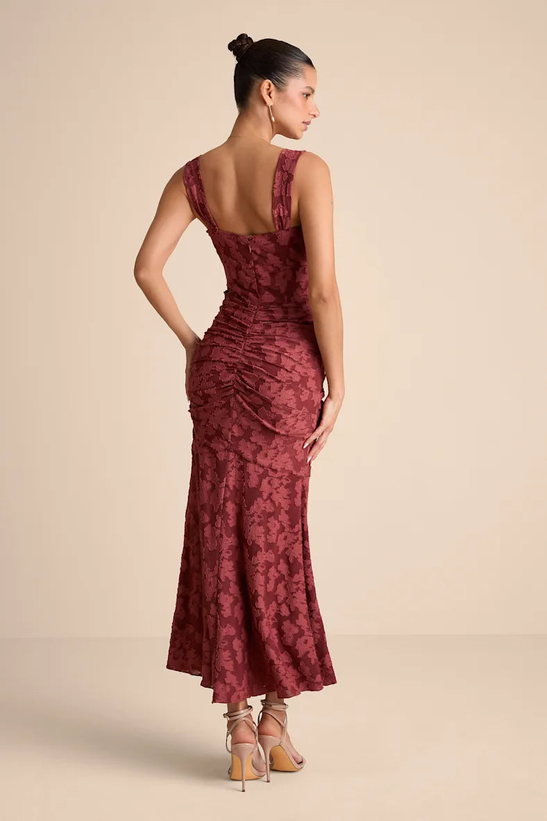 Vestido Terracota con varillas estampado floral stretch