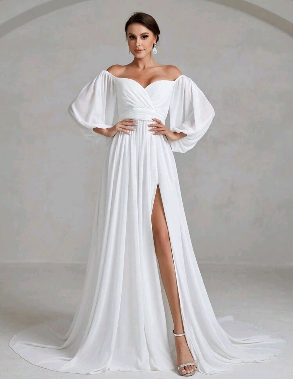 Vestido de Novia Chiffon "Elegancia Etérea" – Escote Corazón y Mangas Poeta