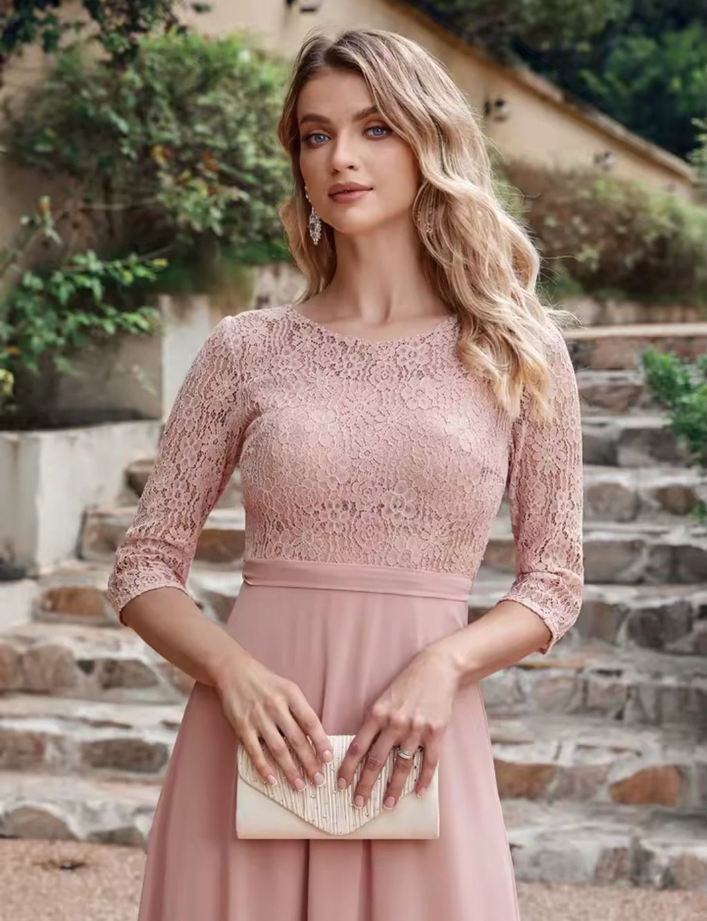Vestido manga 3/4 formal largo