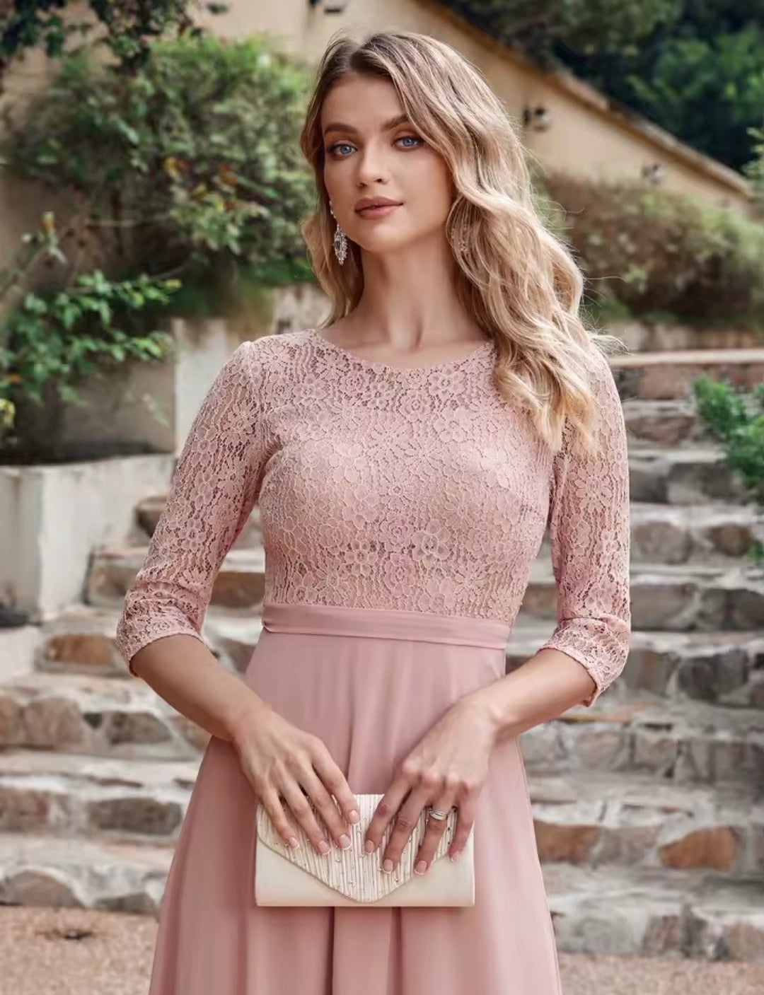 Vestido manga 3/4 formal largo