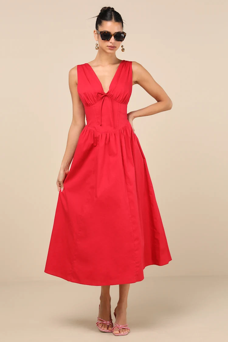 Vestido rojo con escote en V