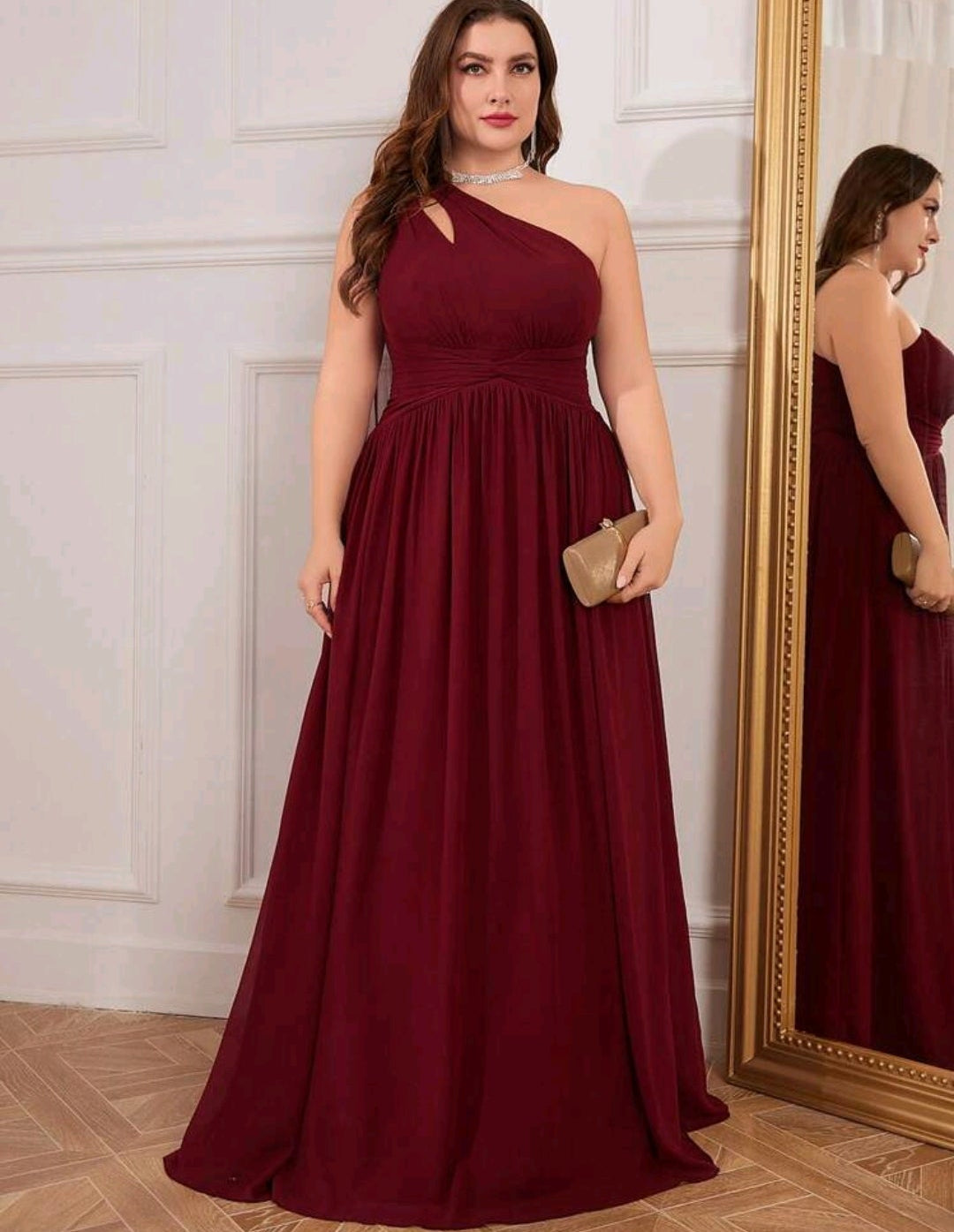 Vestido vino de una manga corte A chiffon