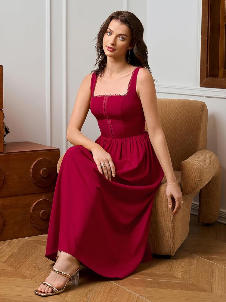 Vestido rojo vino casual midi