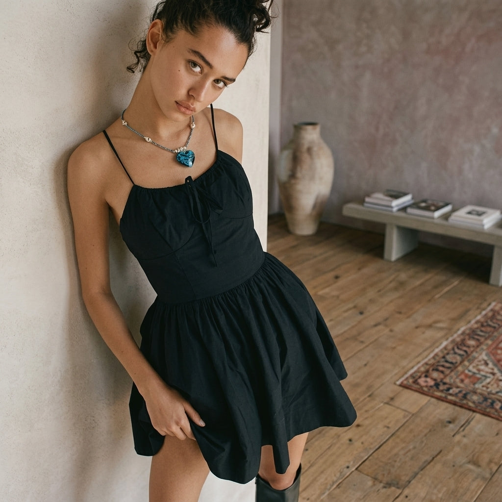 Vestido negro mini con espalda abierta