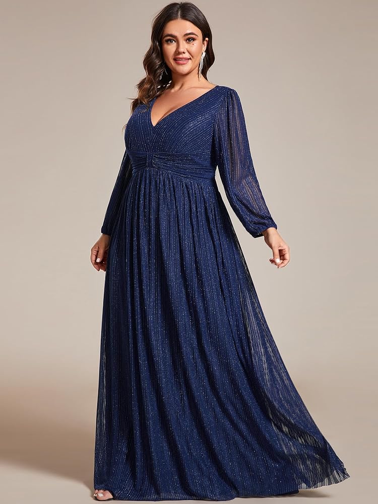 Vestido azul marino con brillo manga larga