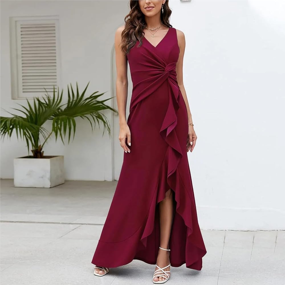 Vestido vino de tirante grueso con peplum