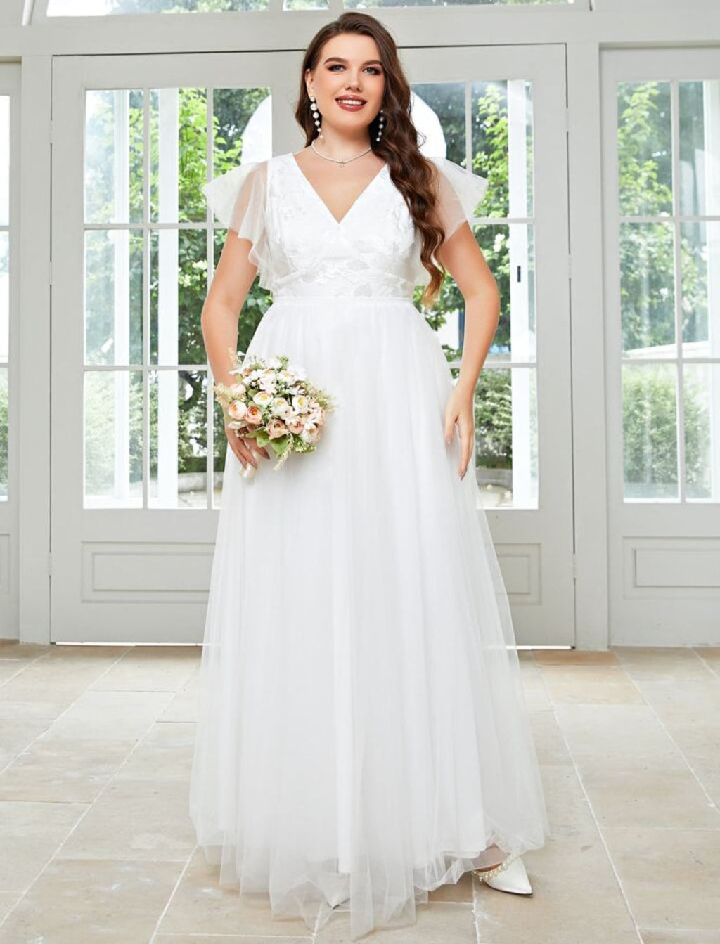 Vestido de Novia Romántico con Mangas de Tul y Encaje