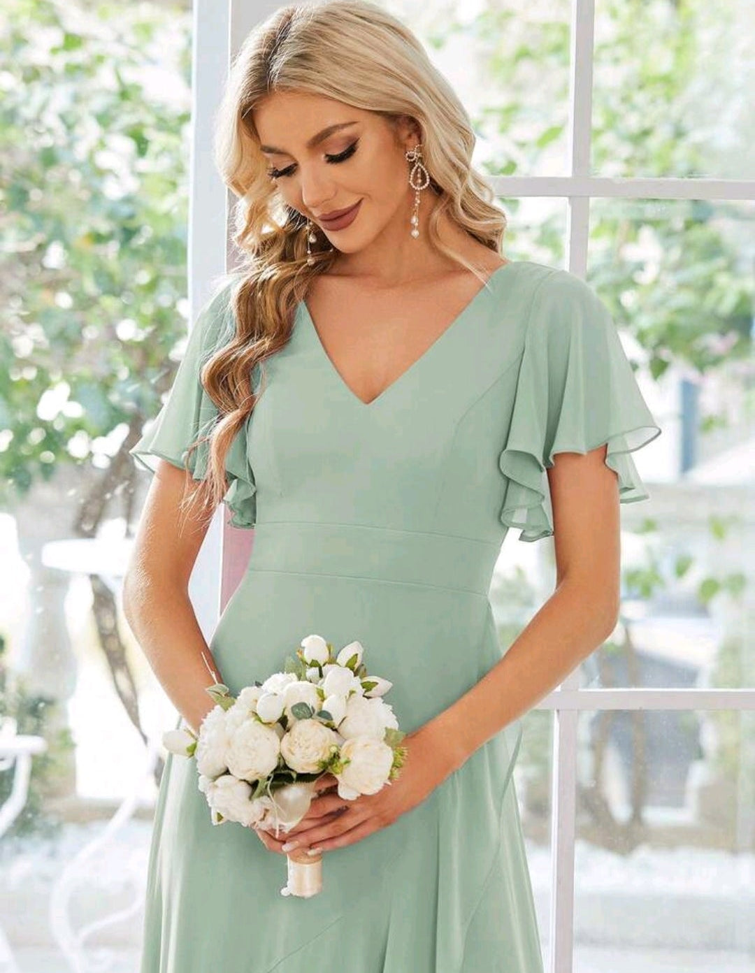 Vestido verde sage manga corta