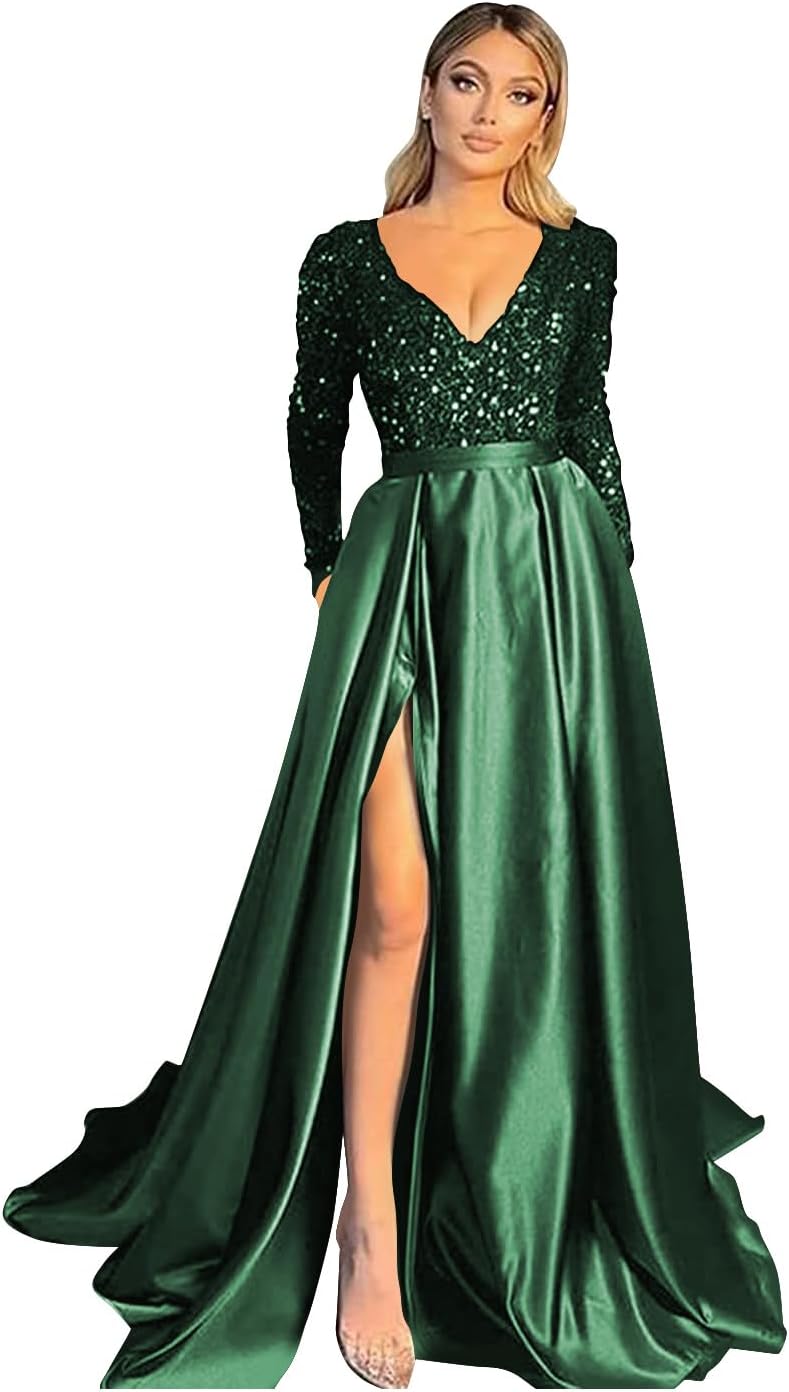 Vestido verde esmeralda manga larga