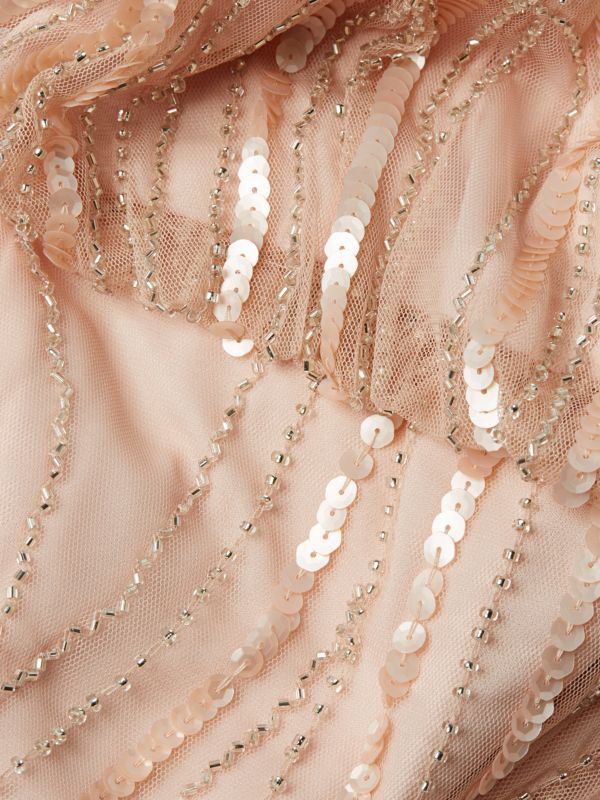 Vestido coral pastel bordado lentejuelas y pedrería