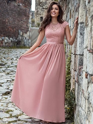 Vestido palo rosa corte A encaje y falda chiffon