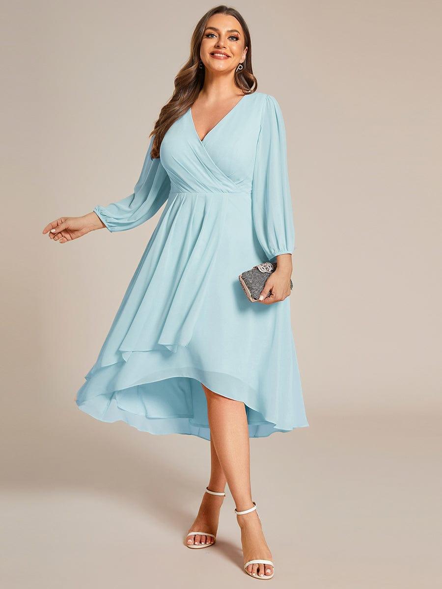 Vestido celeste manga larga con escote en V