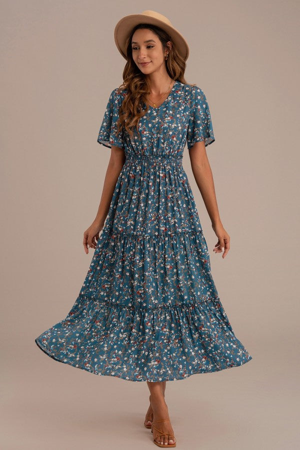 Vestido floral con estampado floral manga larga