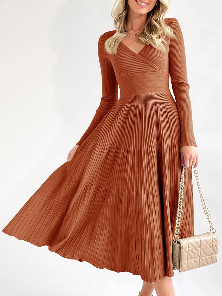 Vestido terracota manga larga midi