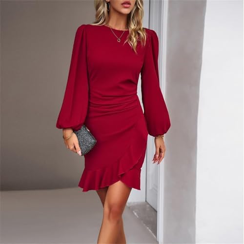 Vestido vino rojizo manga larga corto