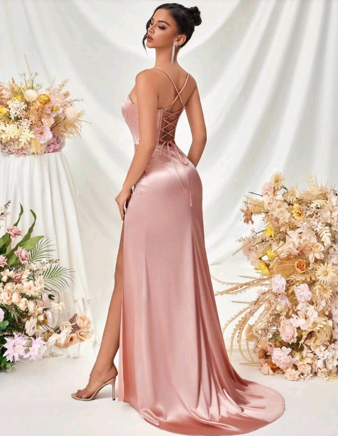 Vestido palo rosa satinado