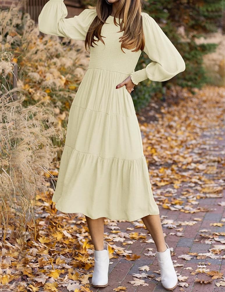 Vestido crema casual manga larga corte A