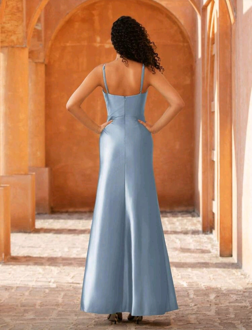 Vestido satinado dusty blue