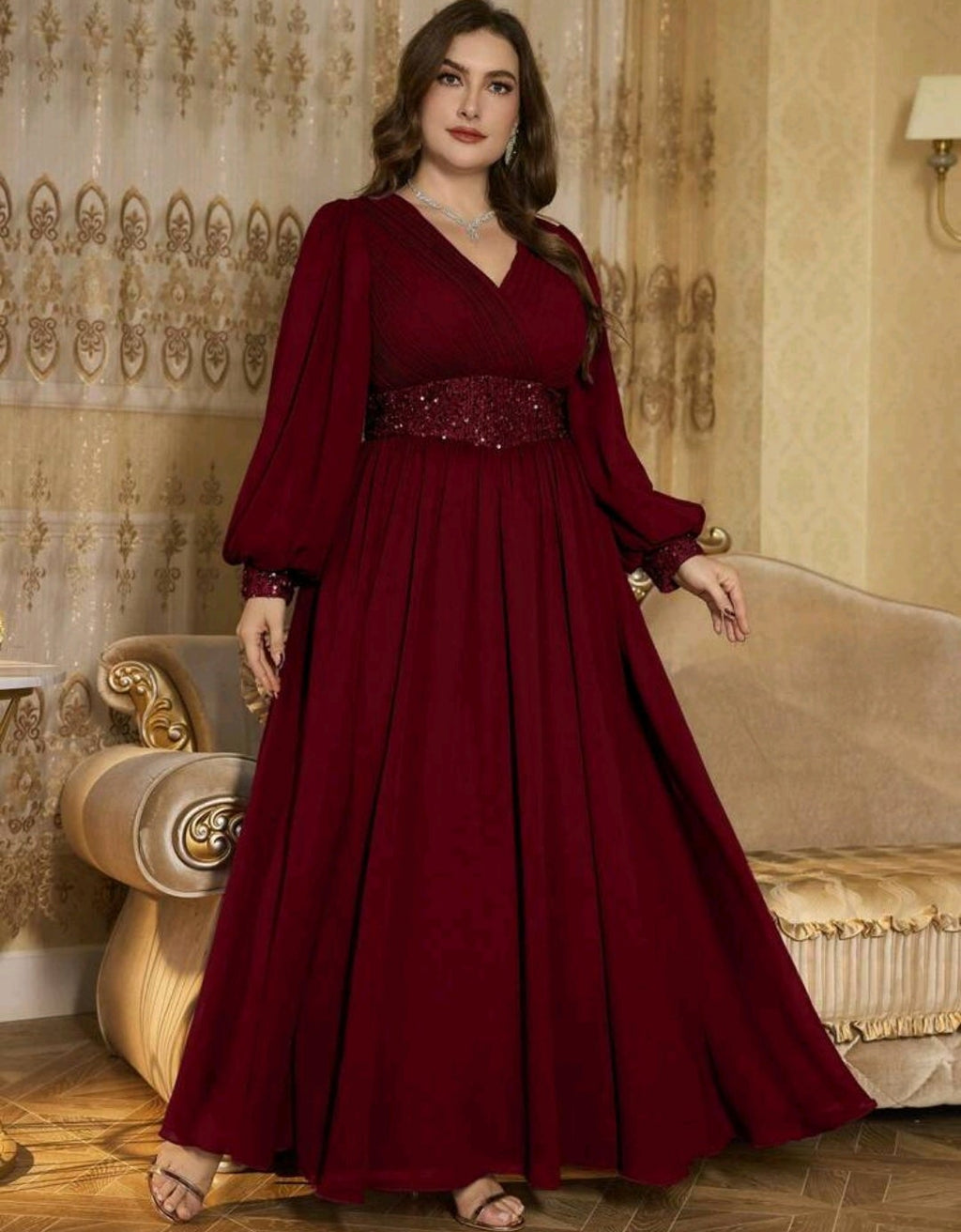 Vestido vino manga larga corte A