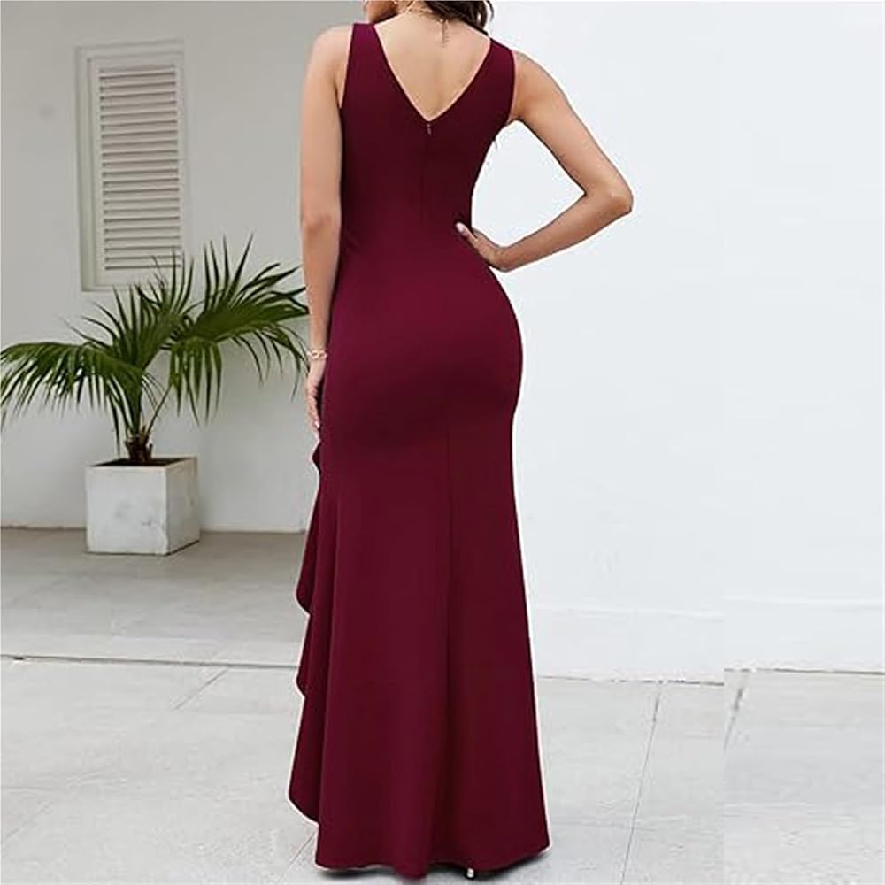 Vestido vino de tirante grueso con peplum