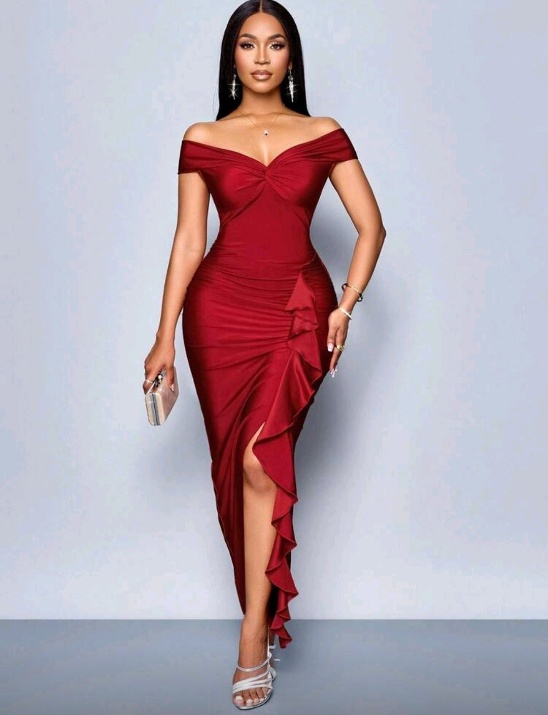Vestido vino rojizo manga caída