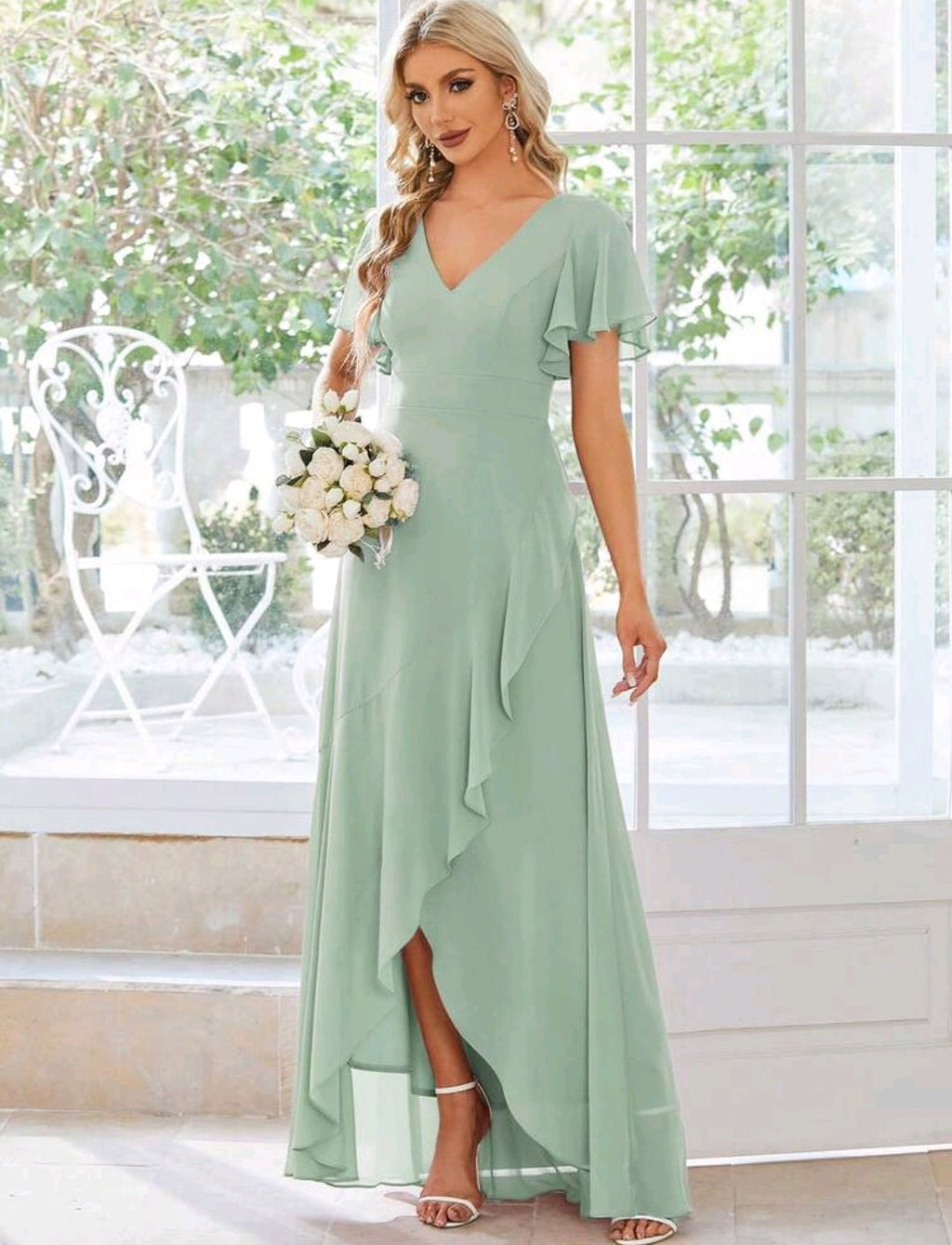Vestido verde sage manga corta