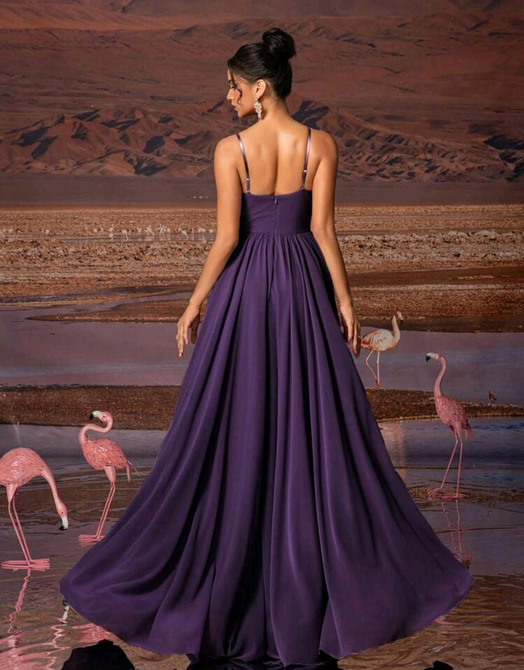 Vestido morado tirante delgado corte A