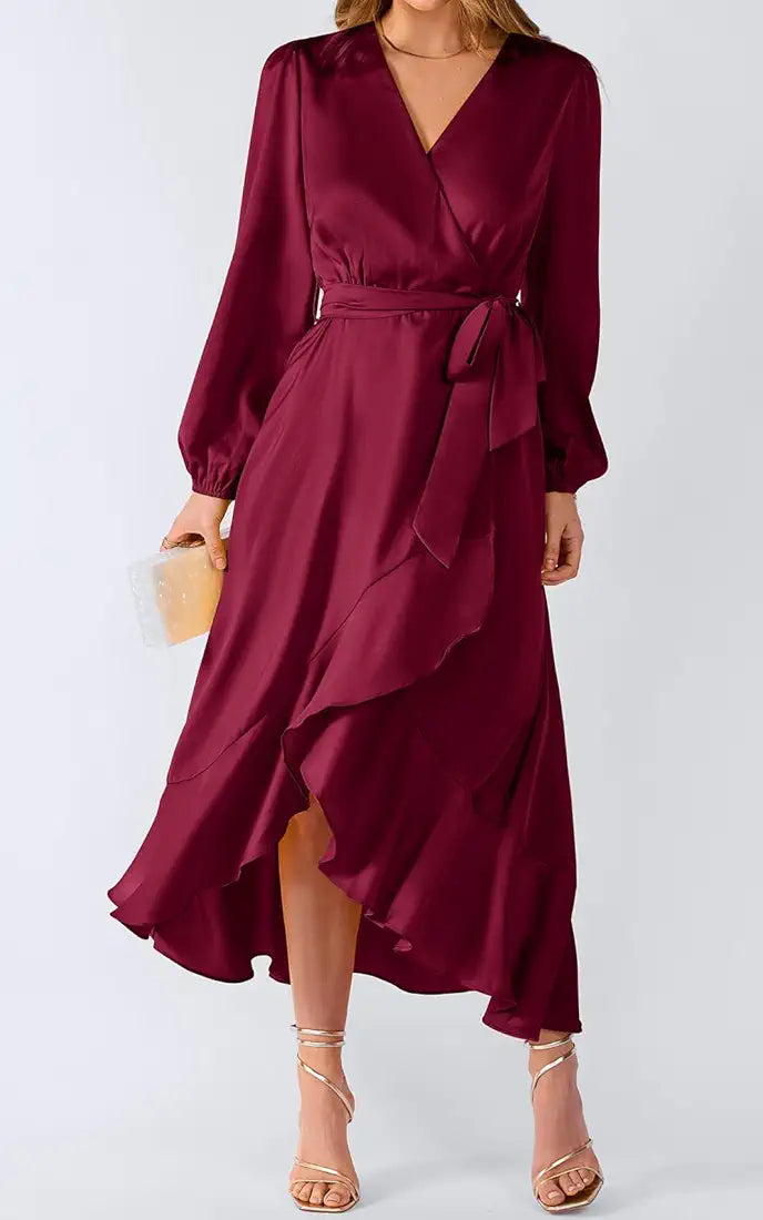 Vestido vino formal manga larga